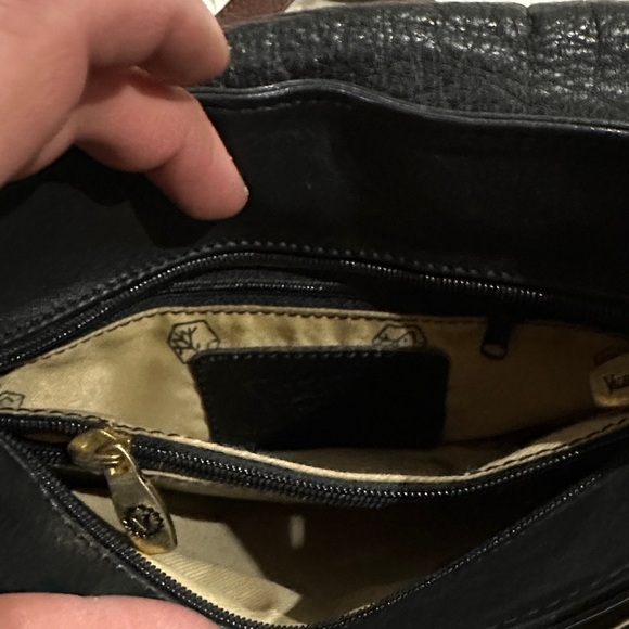 Valentina Classic Black and Brown Italian Leather Crossbody Bag, Vintage - Picture 10 of 12